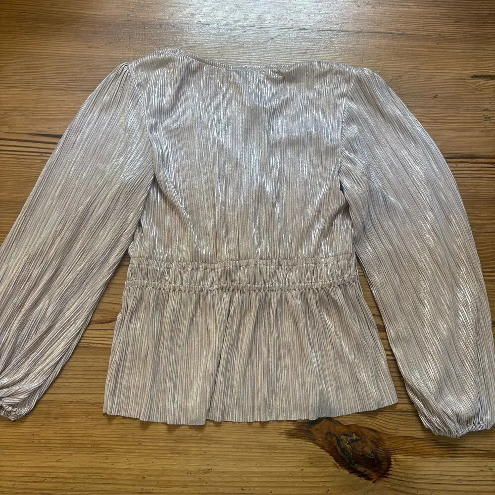 NWT‎ Abercrombie & Fitch rose gold metallic long sleeve blouse shirt SIZE XL